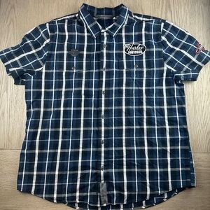 Harley-Davidson Men's Blue Plaid Multi Patch Shirt 2xl